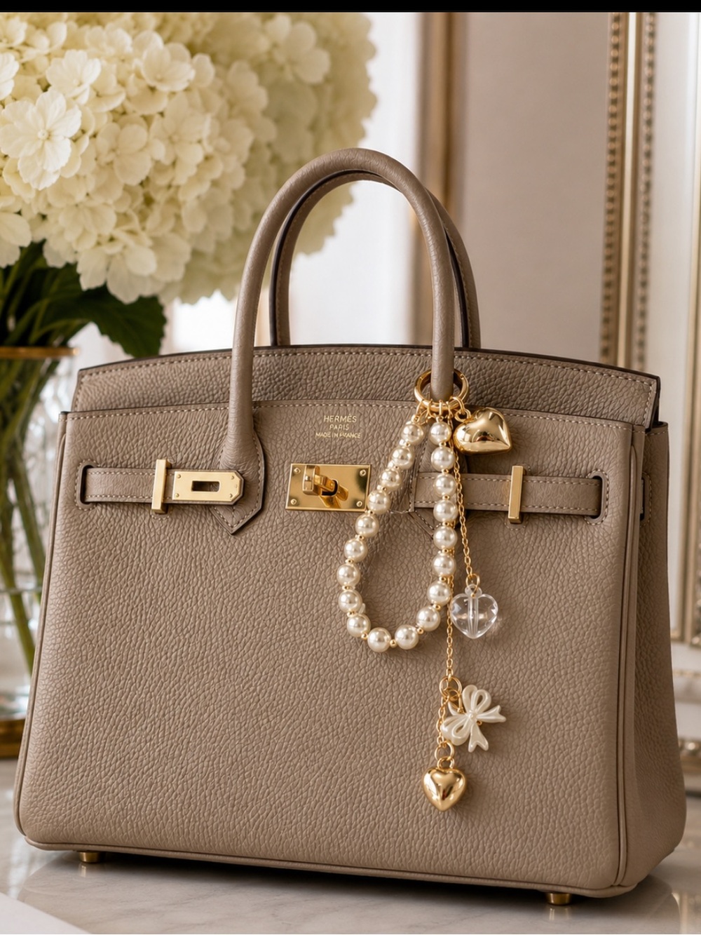 New Women’s‎ Faux Pearl with Gold Tone Bow Bag Charm / Keychain Feminine Gift